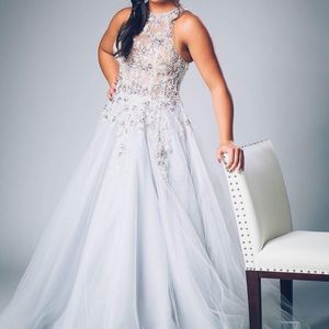 Silver grey gem ball gown Mori lee formal dress